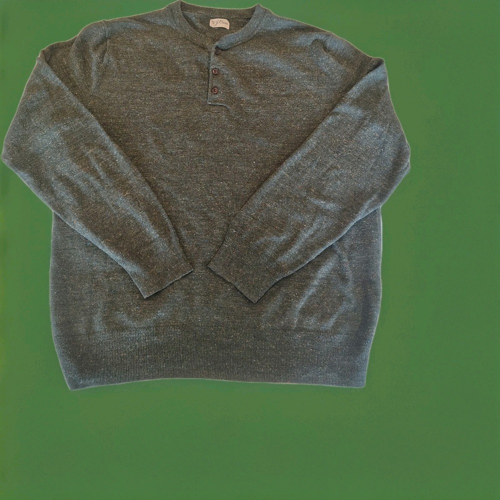 J. Crew Knit Dark Green Cotton Silk Donegal Henley Sweater Men's Size L A1